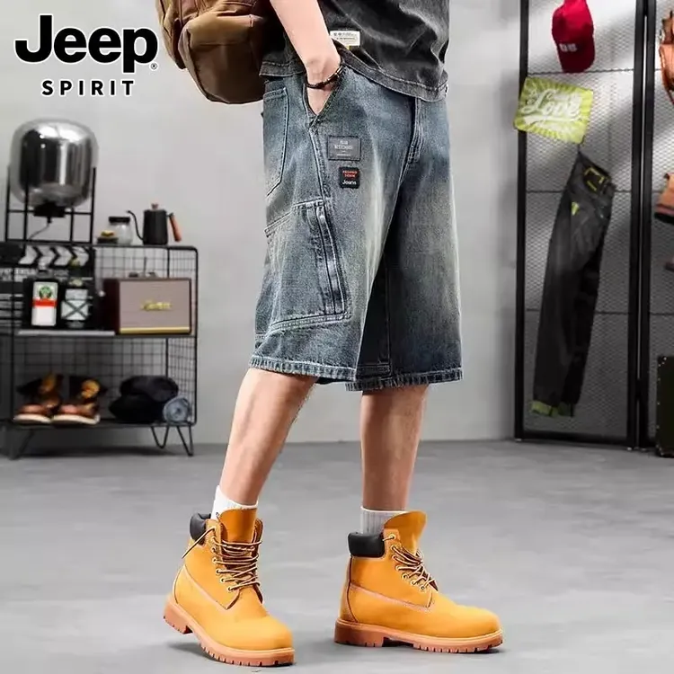 吉普休闲短裤男士夏季多袋中裤潮牌复古休闲牛仔五分裤