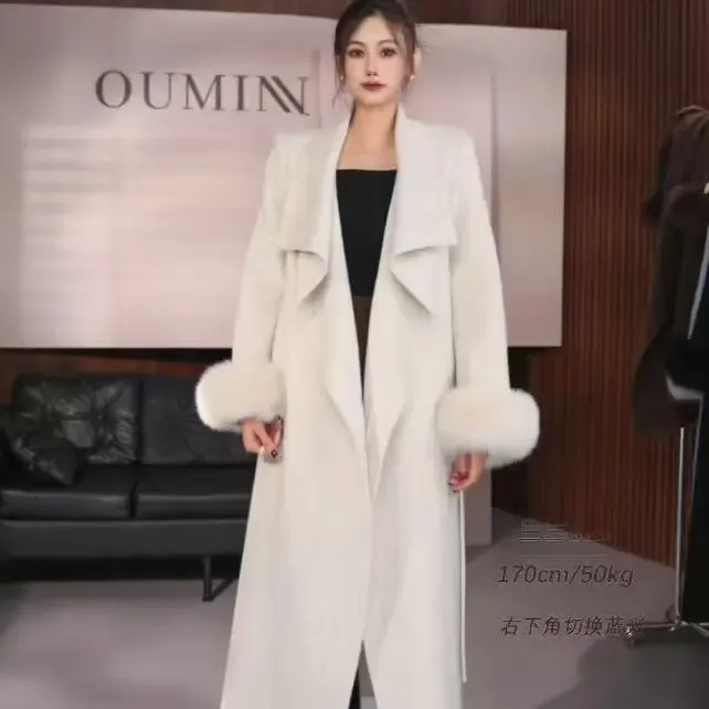 长款双面大衣袖设计清雅高奢女装毛呢外套