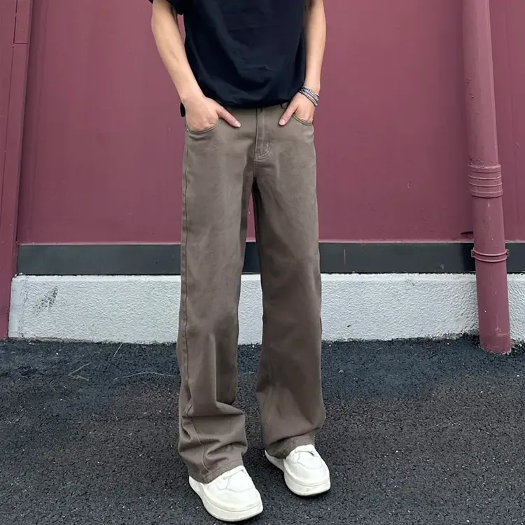 QUALCOMN2025春季新款极简咖色牛仔裤男潮流百搭宽松直筒阔腿裤