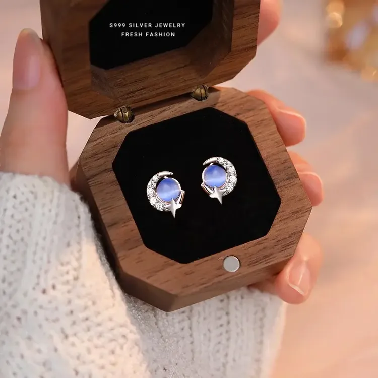 足银耳饰 999纯银猫眼锆石耳钉女轻奢小众气质百搭2025爆款耳饰品