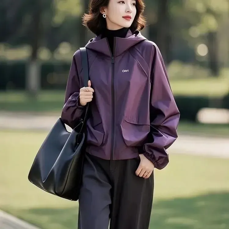 现货新款今年流行爆款独特漂亮超好看小个子紫色连帽外套女早春季