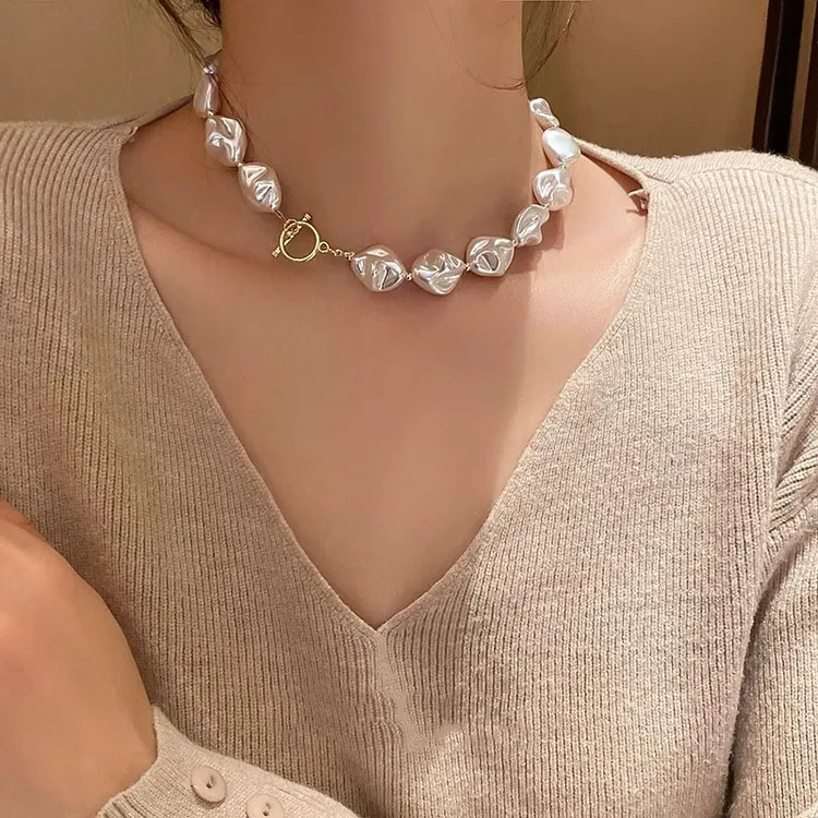 SOVOB异形不规则巴洛克珍珠项链女款小众颈链锁骨链夸张新款