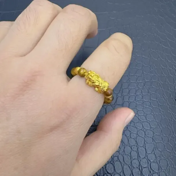 铜合金戒指 新款 转运珠猫眼石1.2cm貔貅戒指戒圈男女款