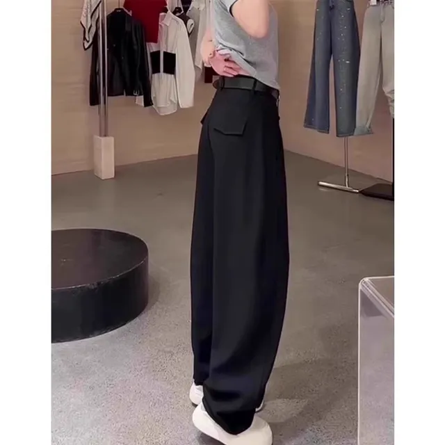高级感黑色西装裤女夏季薄款大码时尚通勤高腰百搭垂感阔腿休闲裤