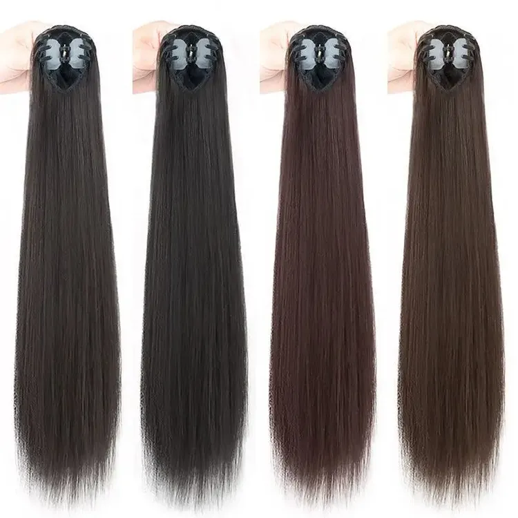 自然棕高温丝女款假发蓬松马尾增加发量绑带抓夹式时尚气质直马尾