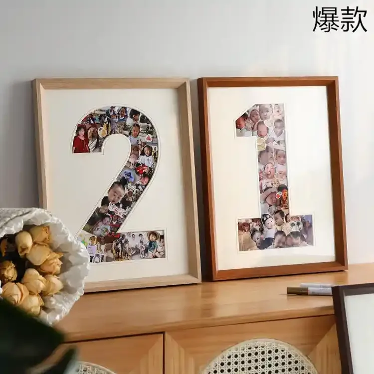 实木一周岁相框宝宝成长纪念数字画框DIY生日相框洗成长纪念相框
