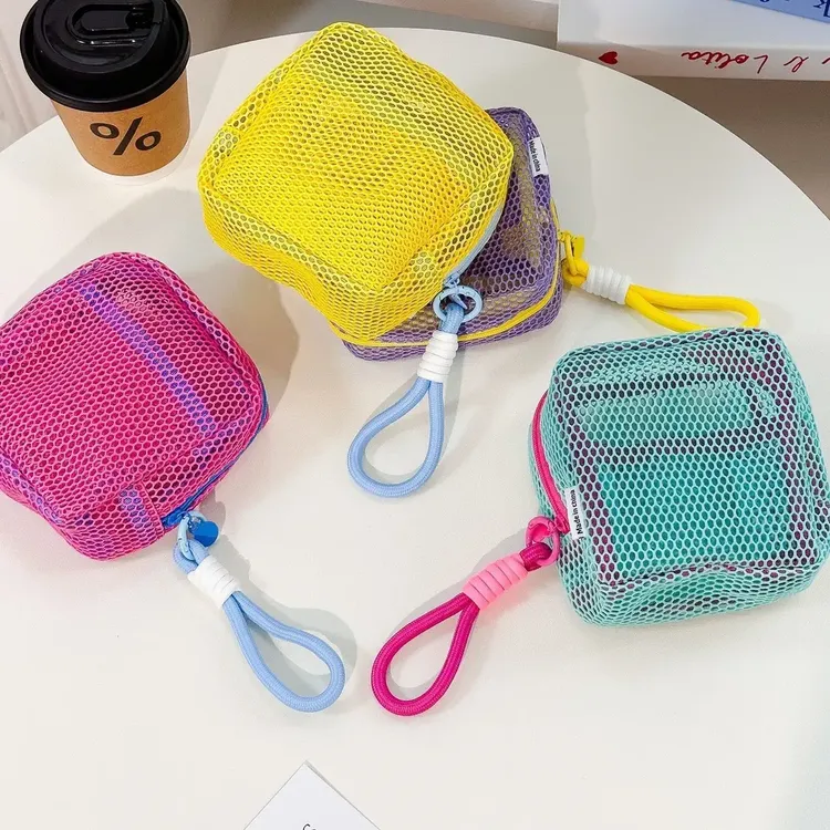 韩版彩色网纱豆腐包超轻网格杂物收纳小包多用途收纳包大容量
