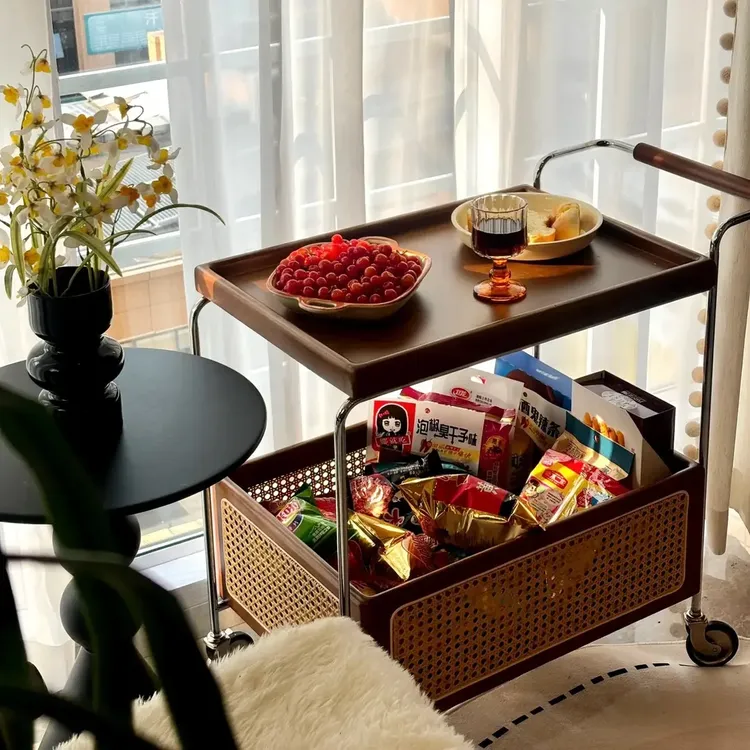 【木咚家居专属】边几不锈钢中古小推车客厅储物藤编置物简约茶几