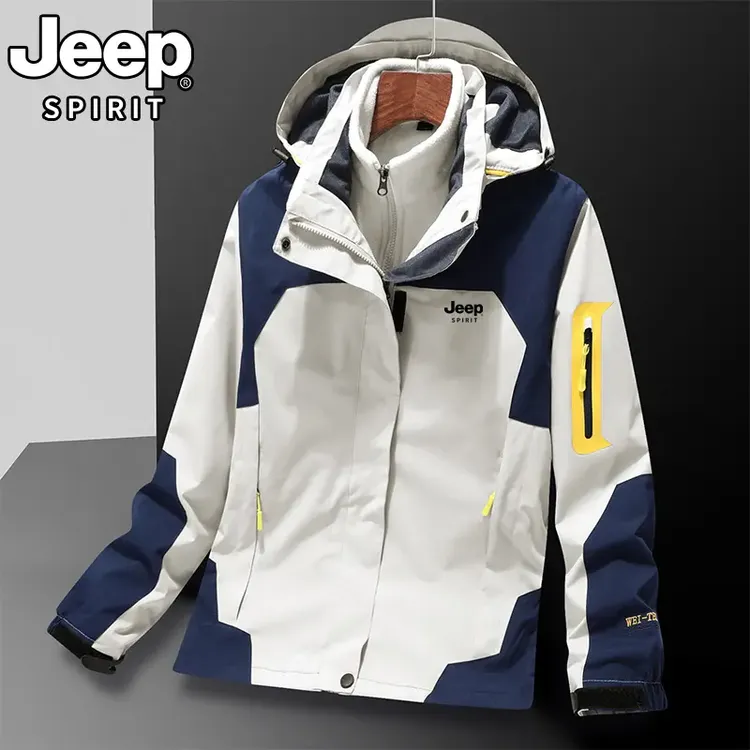 JEEPSPIRIT吉普冲锋衣三合一可拆卸外套男秋冬户外登山保暖防风衣