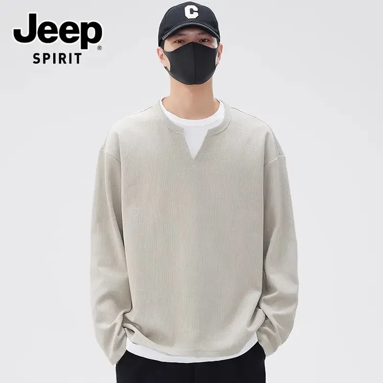 JEEPSPIRIT吉普假两件卫衣男士2024冬款潮牌休闲风宽松加绒打底衫