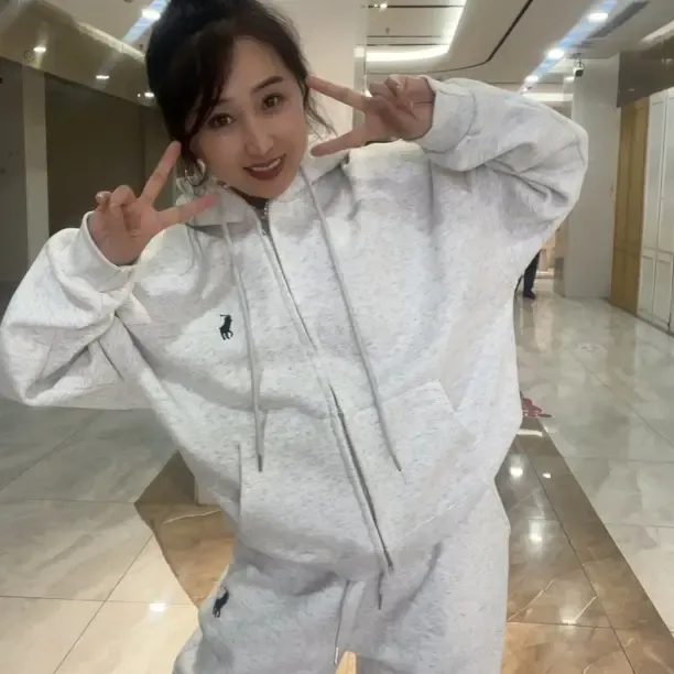 秋季加绒新款时尚连帽宽松卫衣阔腿长裤休闲显瘦套装