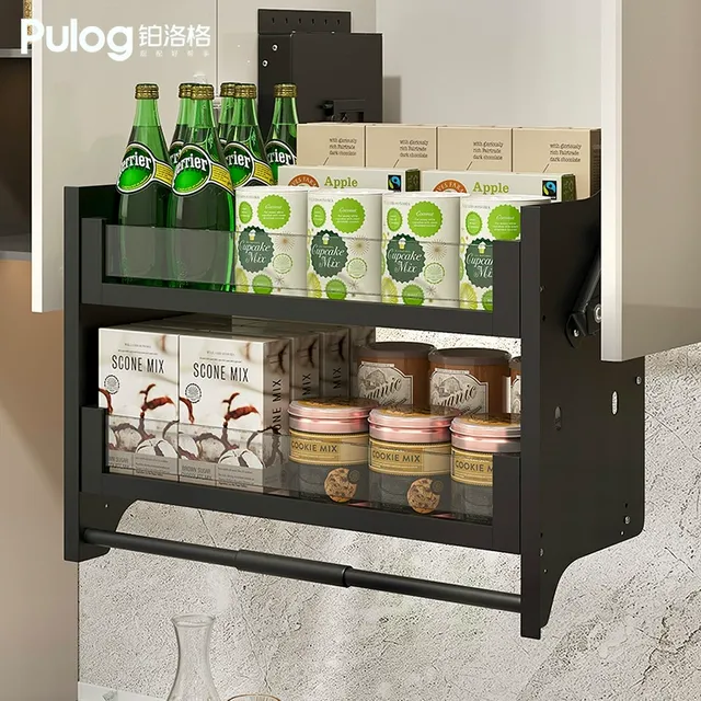 铂洛格厨房吊柜升降拉篮上下拉式橱柜置物架拉篮调味篮黑色太空铝