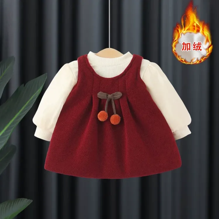 女童加绒连衣裙套装秋冬2025新款洋气宝宝周岁礼服儿童公主两件套