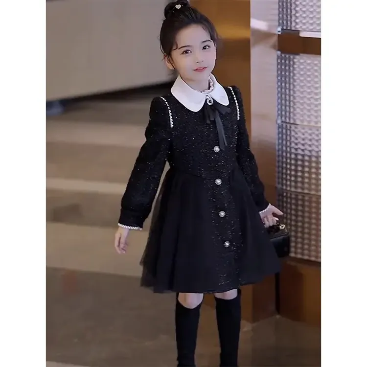 女童春秋小香风连衣裙秋冬2025新款儿童网纱公主裙外套女孩裙子潮