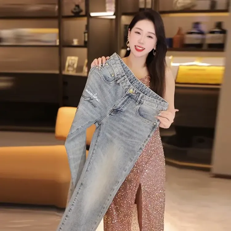 2025春季新款男士高定烫银牛仔裤休闲百搭修身弹力裤子显年轻