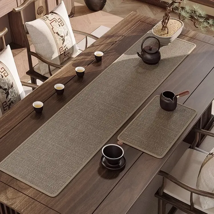 亚麻编织简约吸水茶席桌旗茶几桌垫防滑杯垫高端茶桌垫轻奢茶台垫