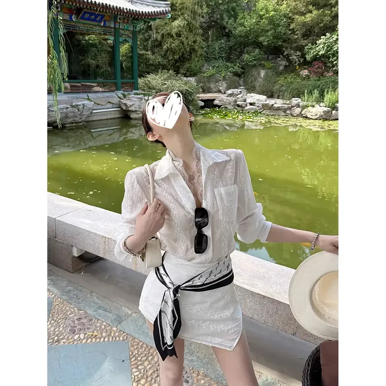 法式蕾丝提花设计感衬衫半身裙两件套女2025夏季新款时尚气质套装