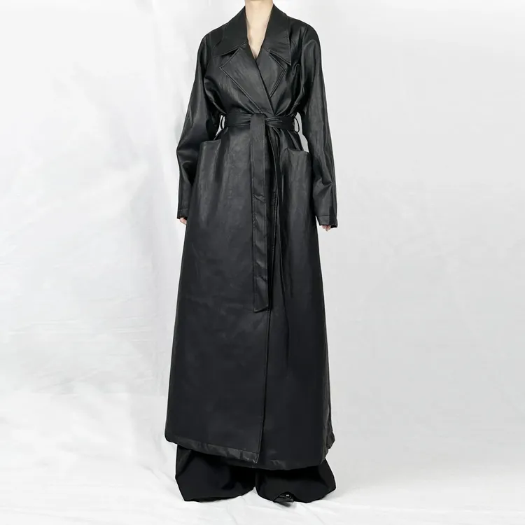 没2月    加绒长版皮大衣 PU皮外套高级设计感宽松皮风衣