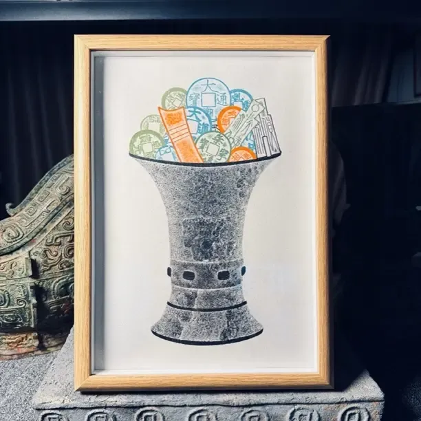 传统纯手工艺《立马暴富》装饰，31✖️23cm，A4框。