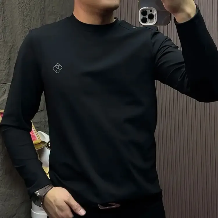 男士秋冬圆领加绒卫衣长袖韩版修身休闲时尚百搭打底衫35199