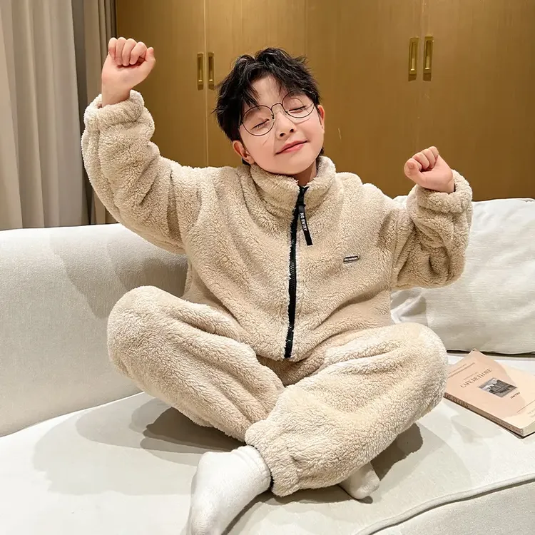 儿童装男童睡衣秋冬款冬季加绒珊瑚绒法兰绒中大童男孩加厚家居服