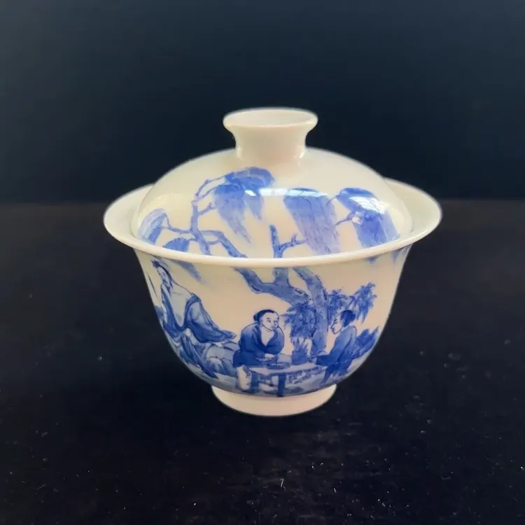 【苍烟落照】手工手绘陶瓷羲子爱鹅盖碗茶具