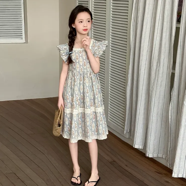 女童夏季连衣裙2025新款洋气女大童夏装无袖碎花裙儿童夏天棉布裙