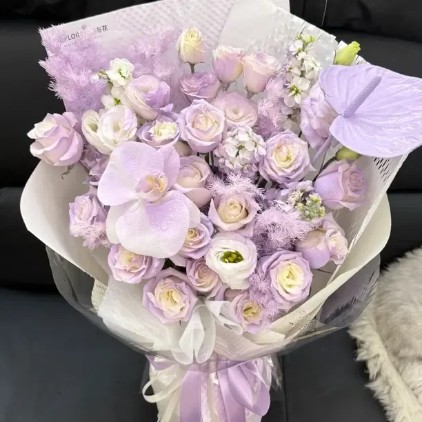 紫玫瑰蝴蝶兰紫罗兰混搭鲜花束全国速递同城配送生日礼物