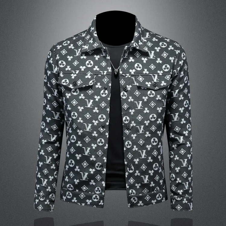 欧洲站高端翻领夹克男春秋2025新款潮流修身时尚提花休闲男士外套