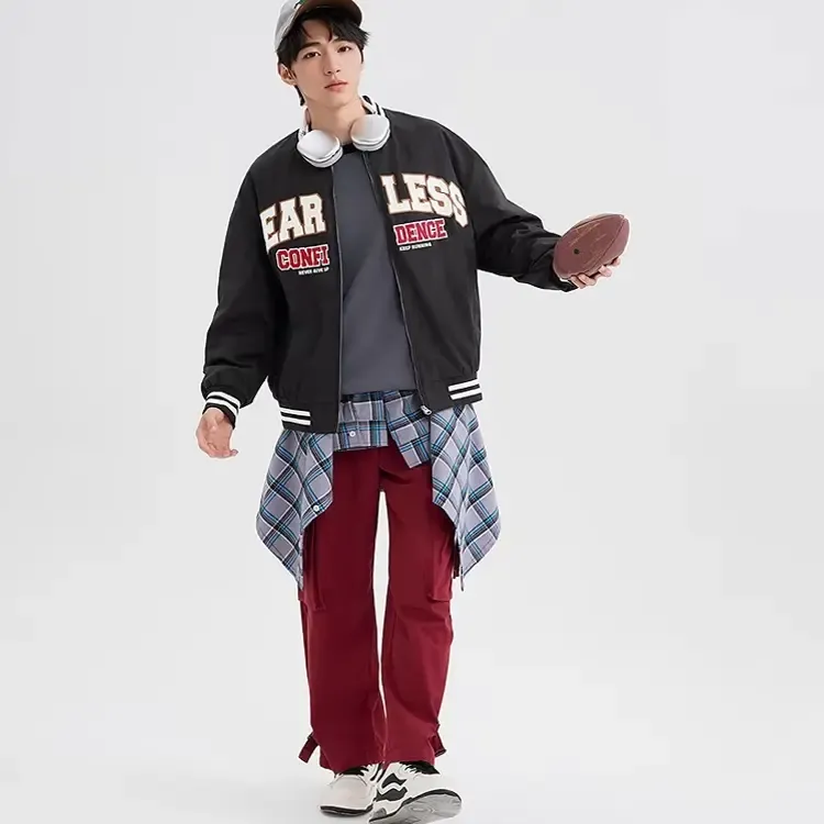 2025秋冬季刺绣棒球服百搭宽松下摆收口男夹克拉链螺纹领时尚潮流