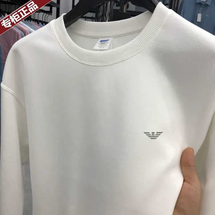 春季新款品牌奇 阿玛尼亚高端长袖T恤男圆领打底衫纯棉加绒卫衣潮