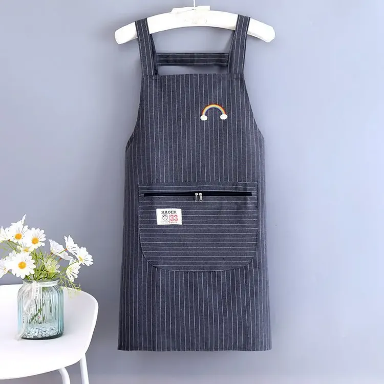围裙夏季薄款轻薄背带耐磨耐脏工作服防油厨房围裙拉链兜时尚透气