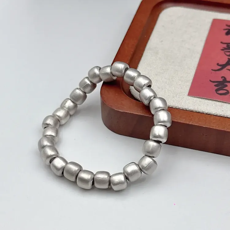 古法银桶珠手链男999银手串女时尚简约百搭情侣款情人节礼物
