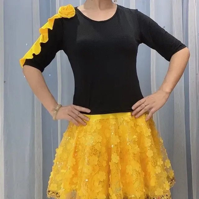 山茶花小衫洋气女款适合舞蹈跳舞黑色上衣穿着中袖2025显瘦百搭