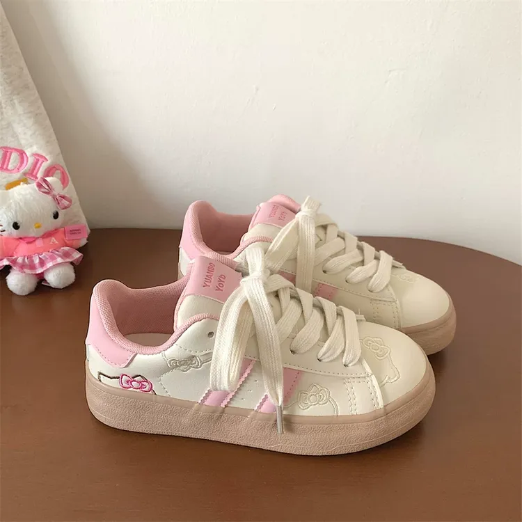 韩版时尚 可爱kitty厚底板鞋女2025夏季新款透气百搭小白鞋德训鞋