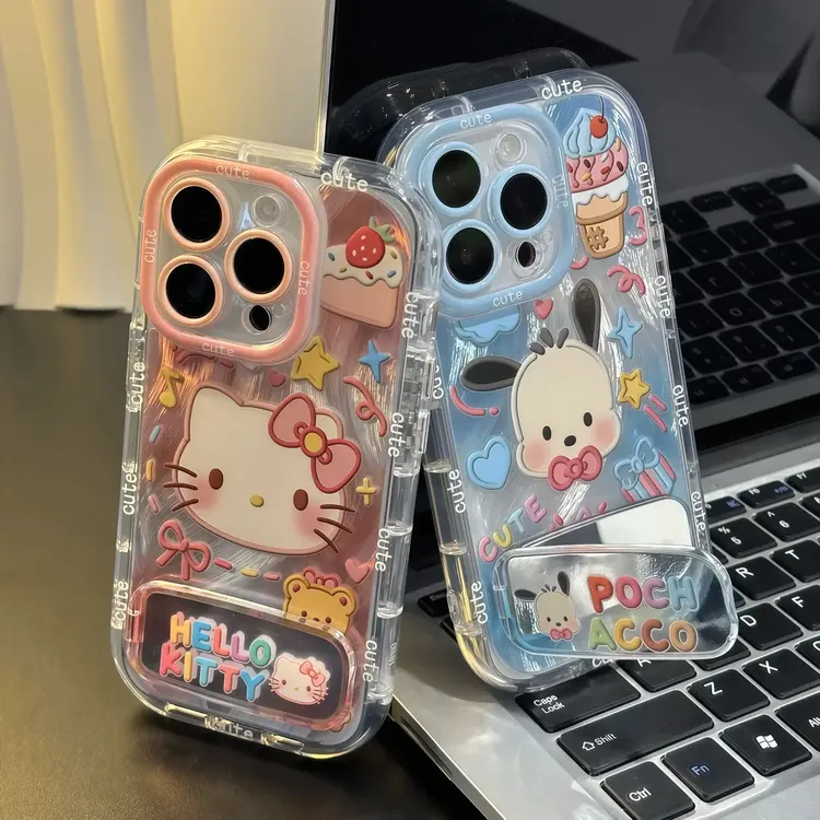 适用KT猫帕恰狗镜子支架苹果15/16promax手机壳vivo华为oppo小米