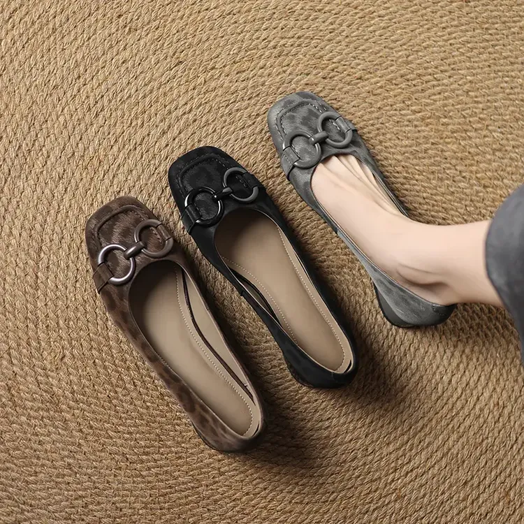 3cm 春夏季新款浅口粗跟平底鞋法式复古休闲百搭通勤中跟女单鞋子