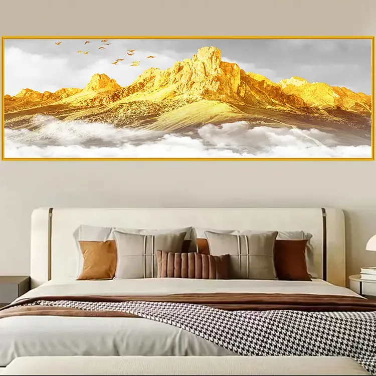 背靠金山床头画卧室装饰画客厅沙发墙贴画百福图自粘画现代山水画