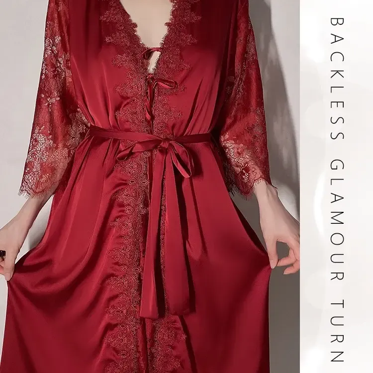 ｜轻奢｜女士系带蕾丝镂空性感外袍晨袍浴袍夏季居家服