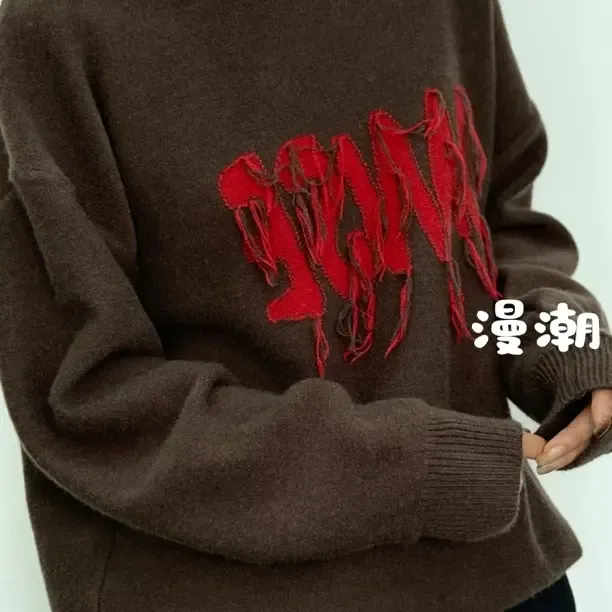 字母套头提花圆领春秋毛衣针织衫印花打底加厚秋冬