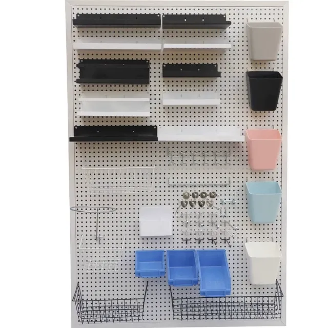 洞洞板圆孔置物挂篮层板挂钩五金工具展示收纳笔盒超市货架配件