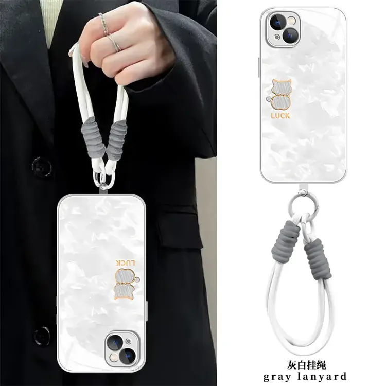 适用【苹果/华为/荣耀/OPPO/vivo/小米】简约小猫液态玻璃手机壳