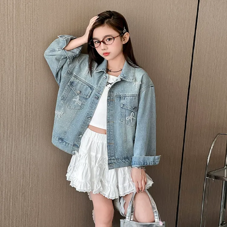 女童春季复古牛仔外套2025新款休闲夹克春秋装女大童宽松洋气上衣