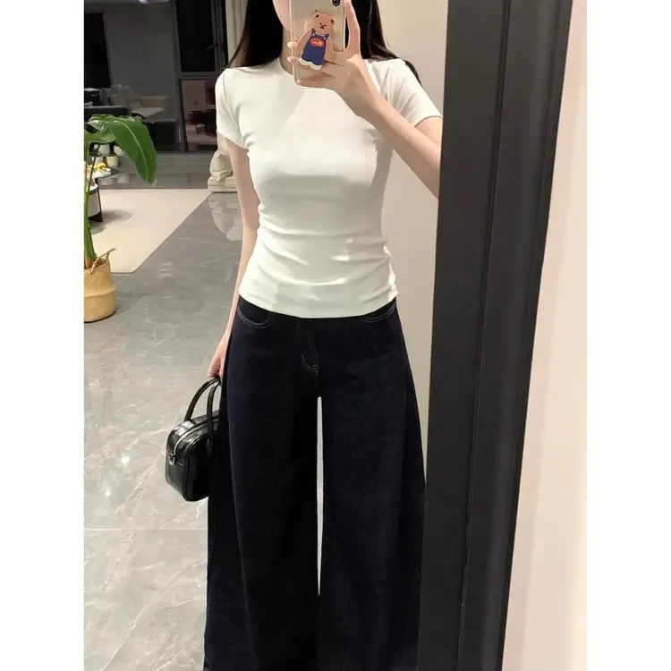美式白色t恤女正肩短袖2025年新款显瘦修身纯棉打底紧身辣妹上衣