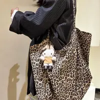 2025新款大容量慵懒豹纹大单肩包ins松弛感百搭日韩实用帆布包女L