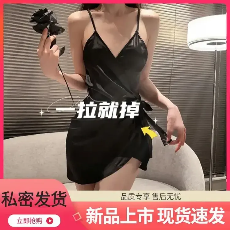 Nini免脱一片式睡衣女开襟系带纯欲轻奢睡裙2422睡裙性感纯欲风