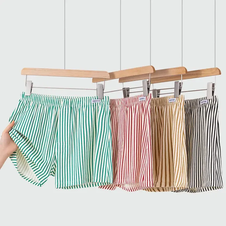 男士内裤条纹阿罗短裤家居裤休闲短裤宽松透气大码一裤三穿沙滩裤