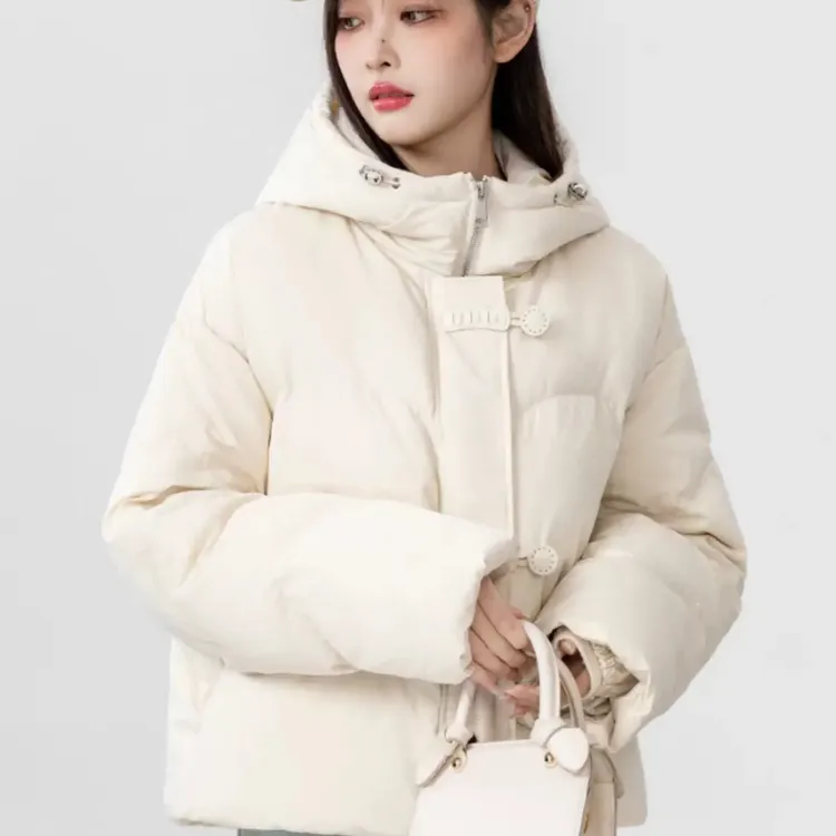 W041女式连帽短款冬季新款韩版加厚保暖白鸭绒面包服外套