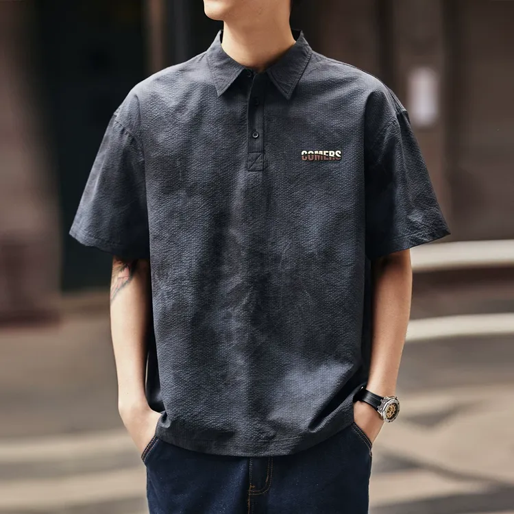 VRESH潮牌轻熟风设计感短袖POLO衫男夏季2025宽松休闲复古云染痞
