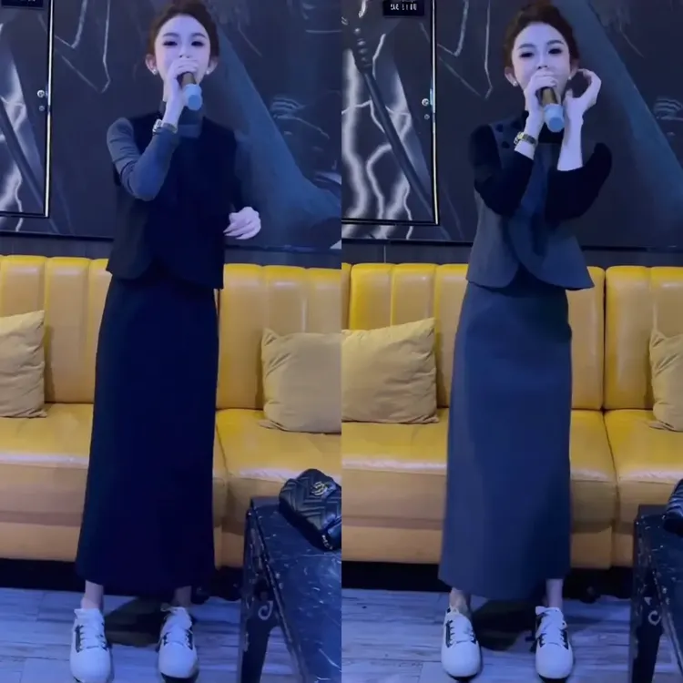 开春穿搭套装女高级感时尚名媛小香风黑色马甲打底衫半身裙三件套